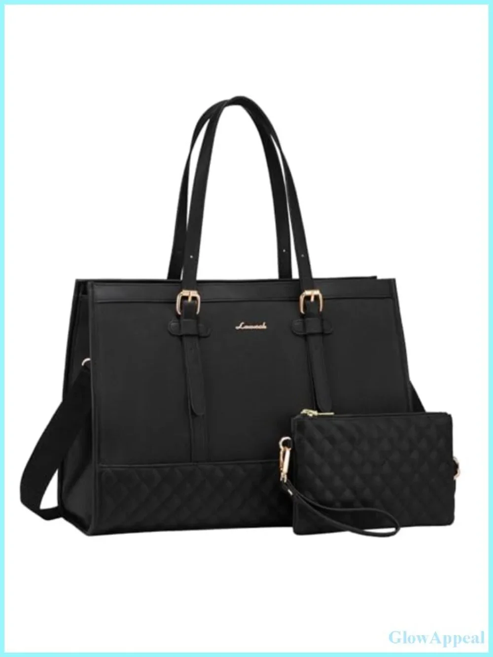 Canvas Laptop Tote Bag with Clutch Purse - Work Business Teacher Bag